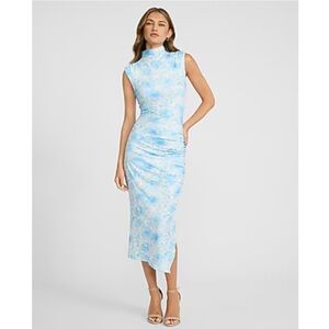 NWT Express Floral Mock Neck Cap Sleeve Ruched Midi Sheath Dress